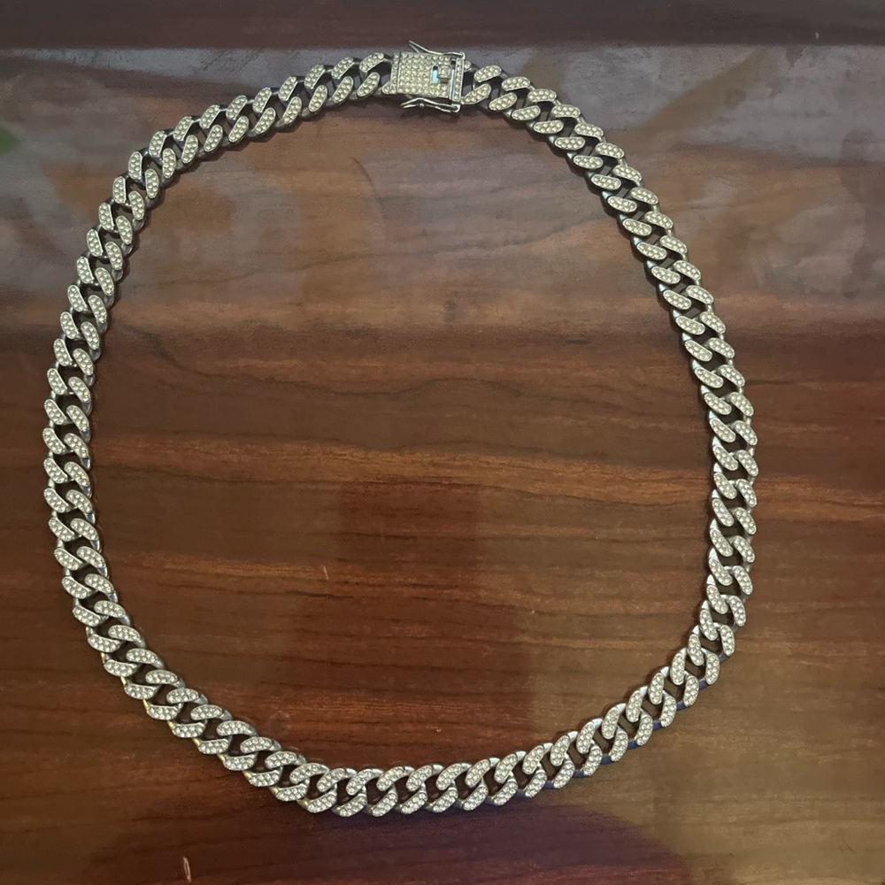 Icebreaker Silver Tone Pave Cuban Link Chain Necklace